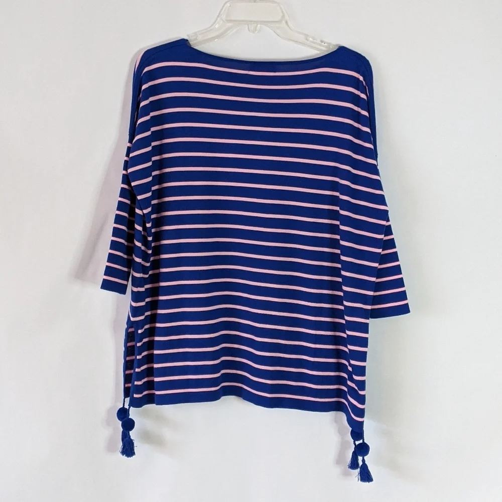 Lilly Pulitzer Blue Pink Striped Tassel Tunic Sweater Top XXS Coastal Preppy